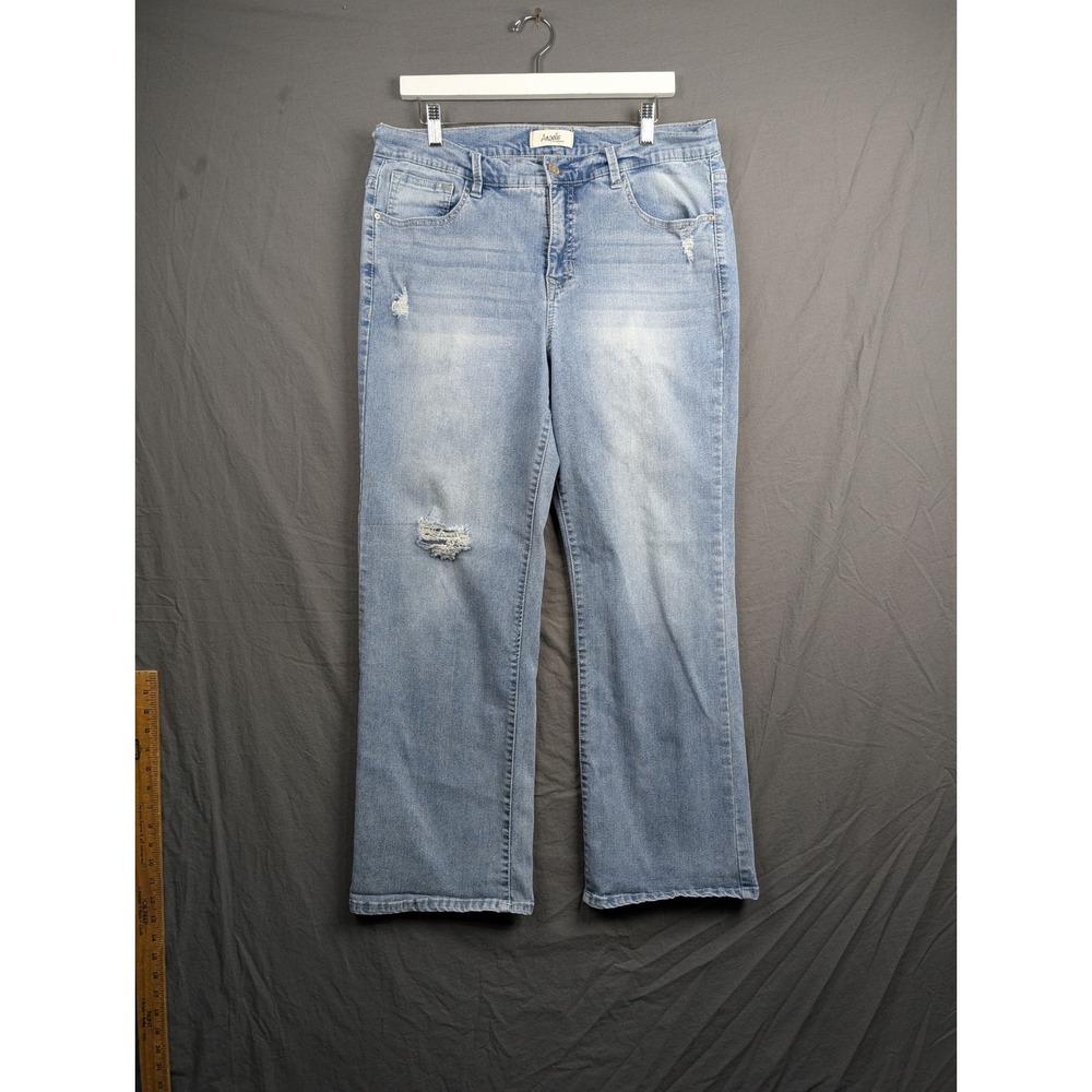 Angels Forever Young Womens Distressed Straight Leg Jeans Light Wash Blue Sze 16